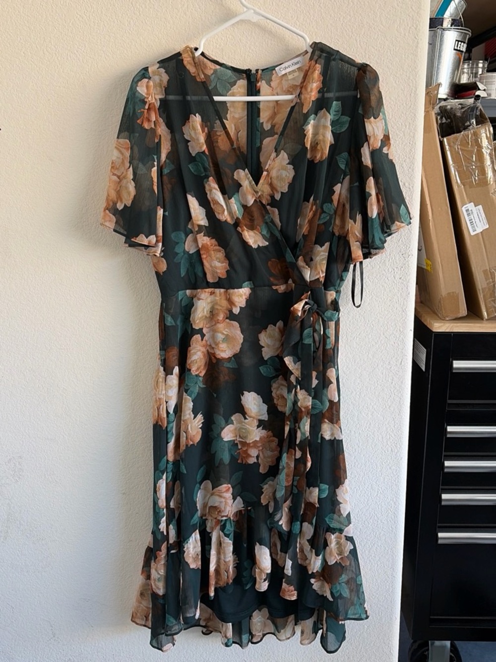 Calvin Klein Floral Sheer floral wrapped dress - Green & Peach